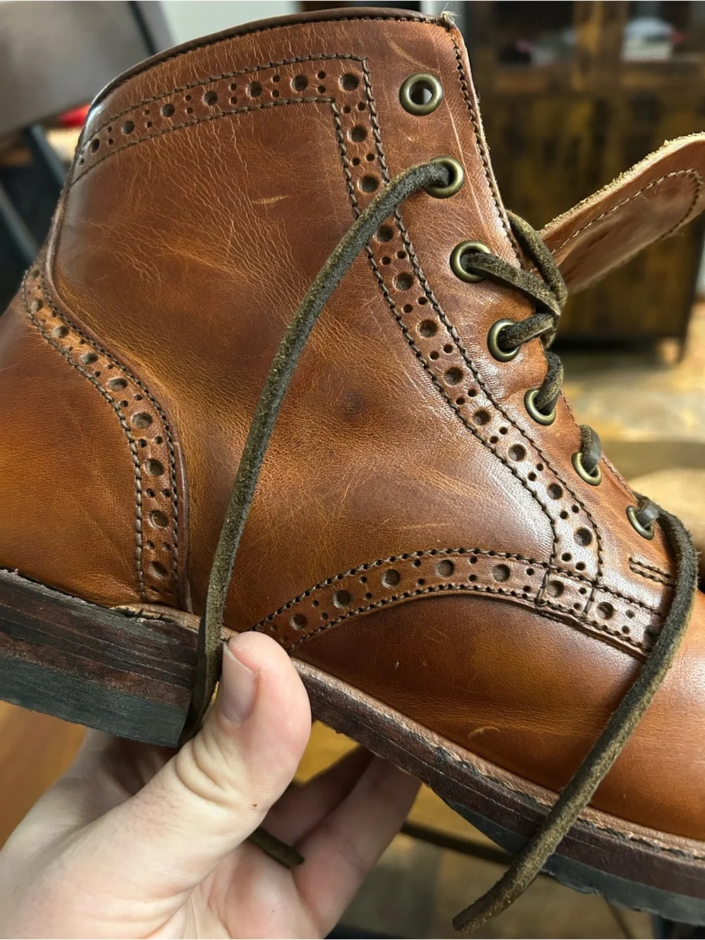 Frye Brown (Cognac) Leather Brogue Cap-Toe Lace Boots 10.5 Men’s Made in USA